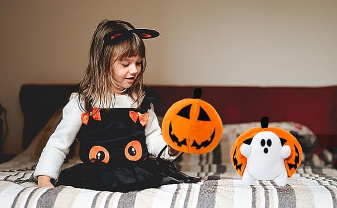 Halloween Pumpkin Ghost Plush Toy with Zipper – Cute Jack-o’-Lantern Ghost Pillow Decoration – Soft and Cuddly for Boys and Girls Plush Toy (Halloween Plush-A)