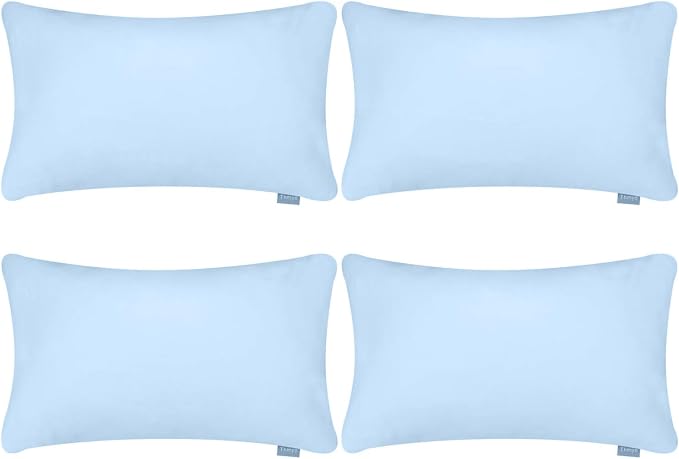 4-Pack 100% Cotton Lumbar Comfortable Solid Decorative Throw Pillow Case,Thmyo Rectangle Cushion Cover Pillowcase Sublimation Blank Pillow Covers DIY Throw Pillowcase(12x20inch/30x50cm, Light Blue)