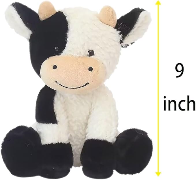 Cow Stuffed Animals Soft Plush Cute Cow Doll for Boys Girls 8in (zuo NIU heibaise)