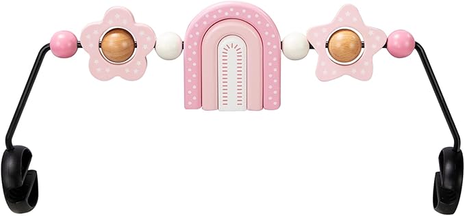 Baby Bouncer Toy Bar Wooden Compatible with Baby Bjorn Bouncer, Bouncer Toy Attachment, Tight and Secure Fit, So Fun to Watch, Touch and Spin for Babies All Ages (Pink Rainbow)