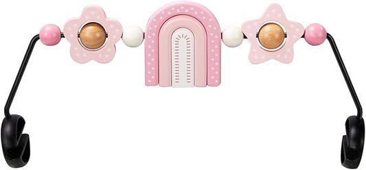 Baby Bouncer Toy Bar Wooden Compatible with Baby Bjorn Bouncer, Bouncer Toy Attachment, Tight and Secure Fit, So Fun to Watch, Touch and Spin for Babies All Ages (Pink Rainbow)