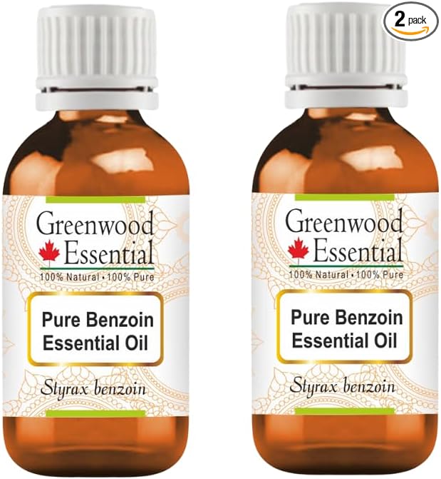 Greenwood Essential Benzoin Essential Oil (Styrax Benzoin) Pure | Viscous Texture | Rich Aroma | Unisex | All Skin Types |Natural Extract Steam Distilled 50ml X 2 (3.38 oz)