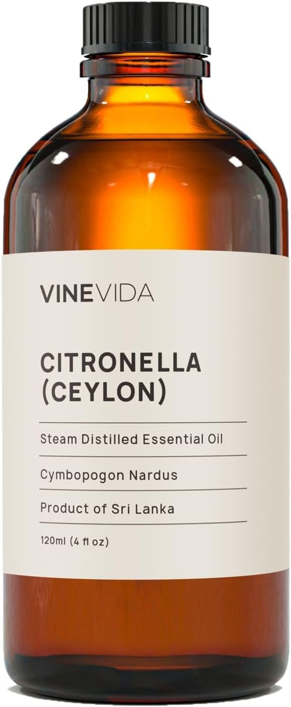 VINEVIDA Citronella Ceylon Essential Oil 4 oz - Undiluted Citronella Oil 4 oz - Citronella Candle Oil Scent - DIY Candle Scents for Candlemaking - Bulk Essential Oil for Soap Making