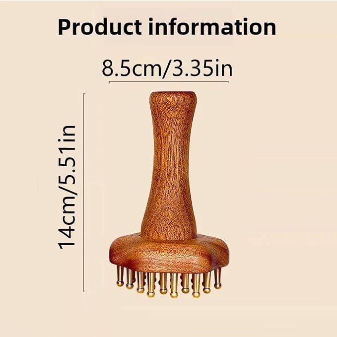 Vctitil 24teeth Copper Head Massager, Sturdy Meridian Point Massage Brush with Wooden Handle, Handheld Chinese SPA Gua Sha Tool