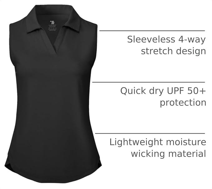 BGOWATU Women's Sleeveless Golf Polo Shirts Collared V Neck Tennis Tank Tops UPF 50+ Quick Dry Lightweight
