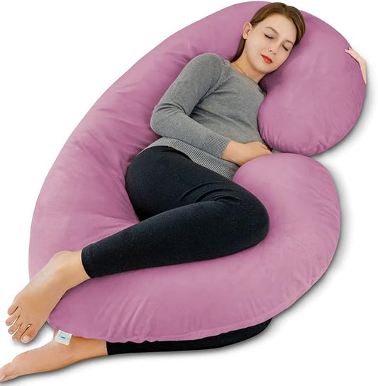 INSEN Pregnancy Pillow, Maternity Body Pillow with Velvet Cover,C Shaped for Side Sleeping, Magenta