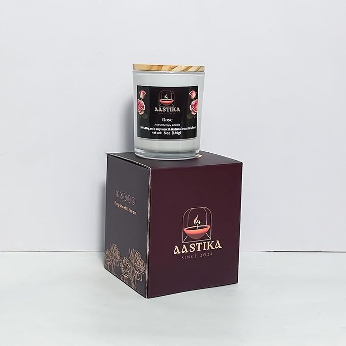 Aastika- Rose 100% Organic Soy Wax Candle – Scented Aromatherapy Jar Candle, 5 oz