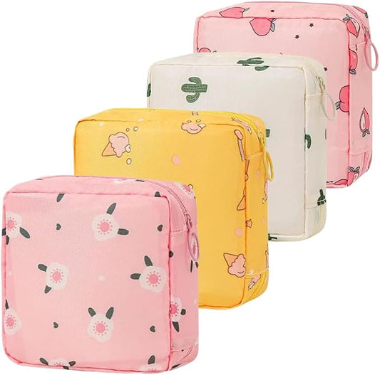4Pcs Sanitary Napkin Storage Bag, Menstrual Period Bag Waterproof, Tampon Organizer Pouch Tampon Pad Holder for Purse, Pad Bag Feminine Care First Period for Teen Girls School