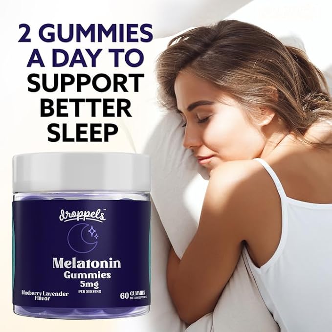 Droppels Melatonin Gummies for Adults – 5mg Sleep Support, Vegan & Plant-Based with Chamomile, Natural Sleep Aid for Falling Asleep Faster & Staying Asleep (60 Count)