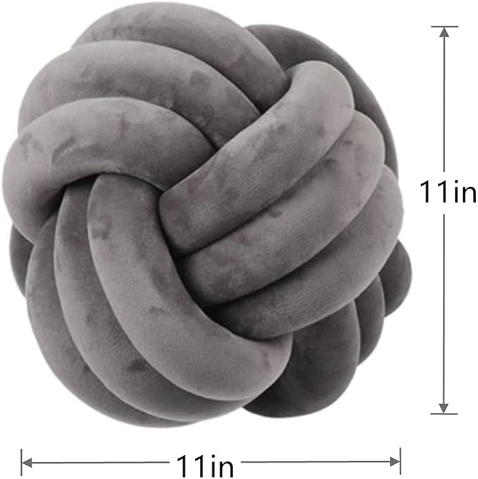 Knot Pillow Ball Round Cushion Pillows, Children Room Decoration Plush Toys Calming Stress Relief Toy (Dark Gray,11in/28cm)