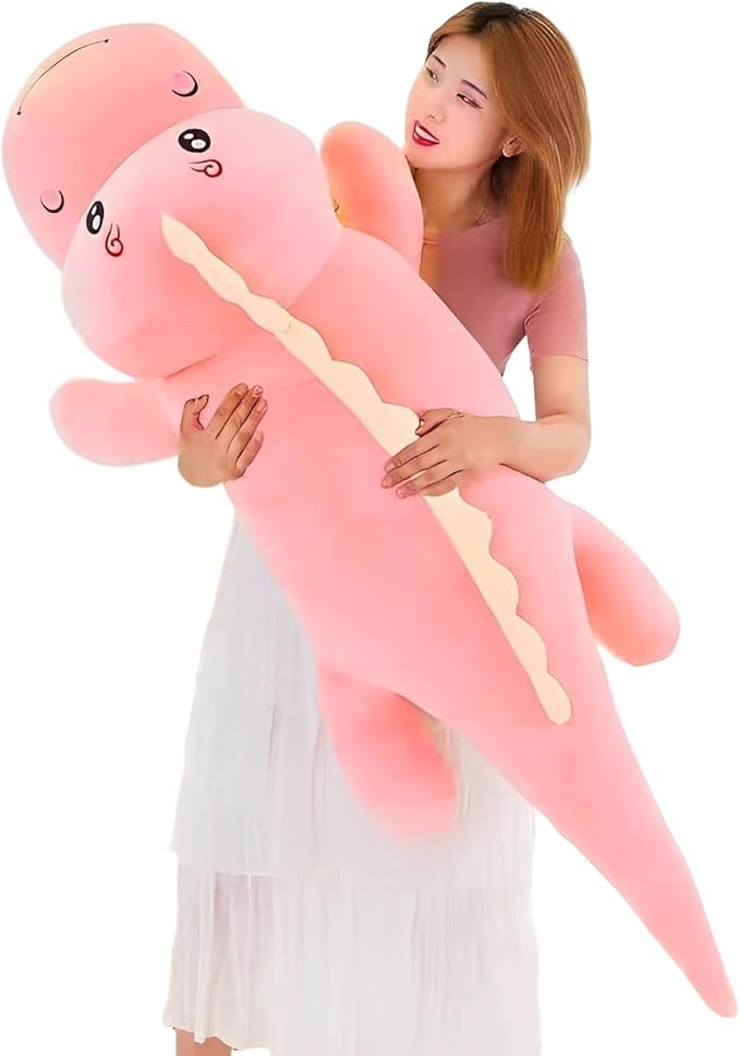 Cute Dinosaur Stuffed Animal Pillow, Soft Lumbar Back Cushion, Big Plushies, Great Gift for Kids Birthday, Valentine (Pink, 31.4in)