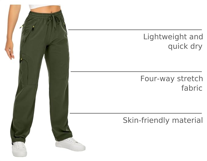 Womens Hiking Pants Quick Dry UPF 50 Lightweight Travel Golf Cargo Safari Pants Zipper Pockets