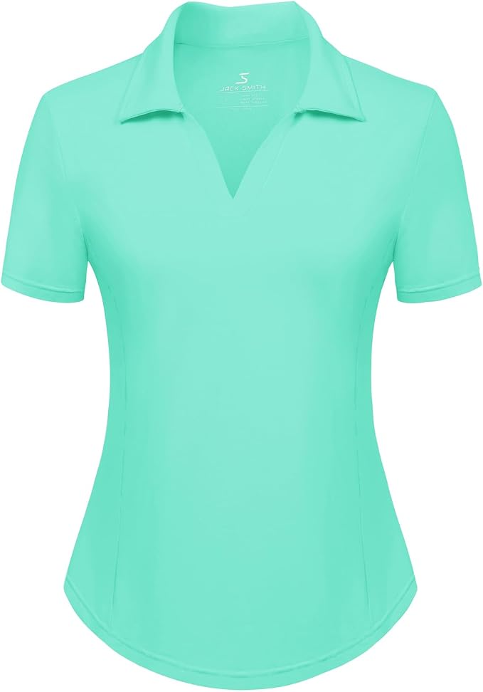 JACK SMITH Women's Golf Polo Shirt V Neck Short Sleeve Tennis Shirt Sun Protection Moisture Wicking Athletic Tops