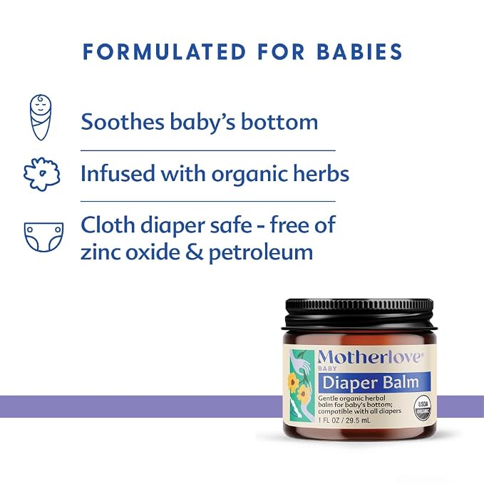 Motherlove Diaper Balm (1 oz) Organic Herbal Diaper Cream—Cloth Diaper Safe, Zinc Oxide- & Petroleum-Free—Ideal Diaper Bag Size