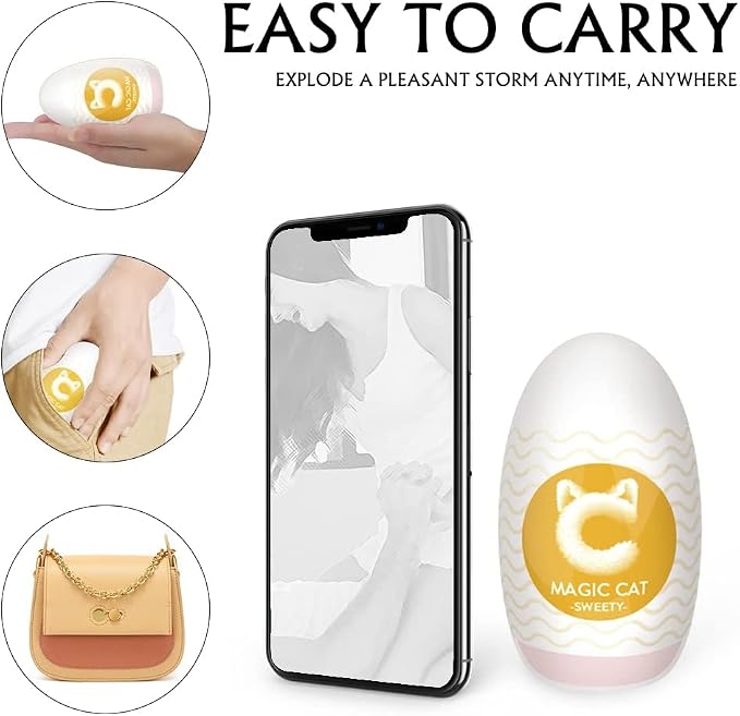 Portable Male Masturbator Egg - 3D Realistic Textured Vagina Stroker, Ultra Soft Stretchable TPE Pocket Pussy, Reusable Adult Sex Toy for Men with Discreet Packaging (Yellow)