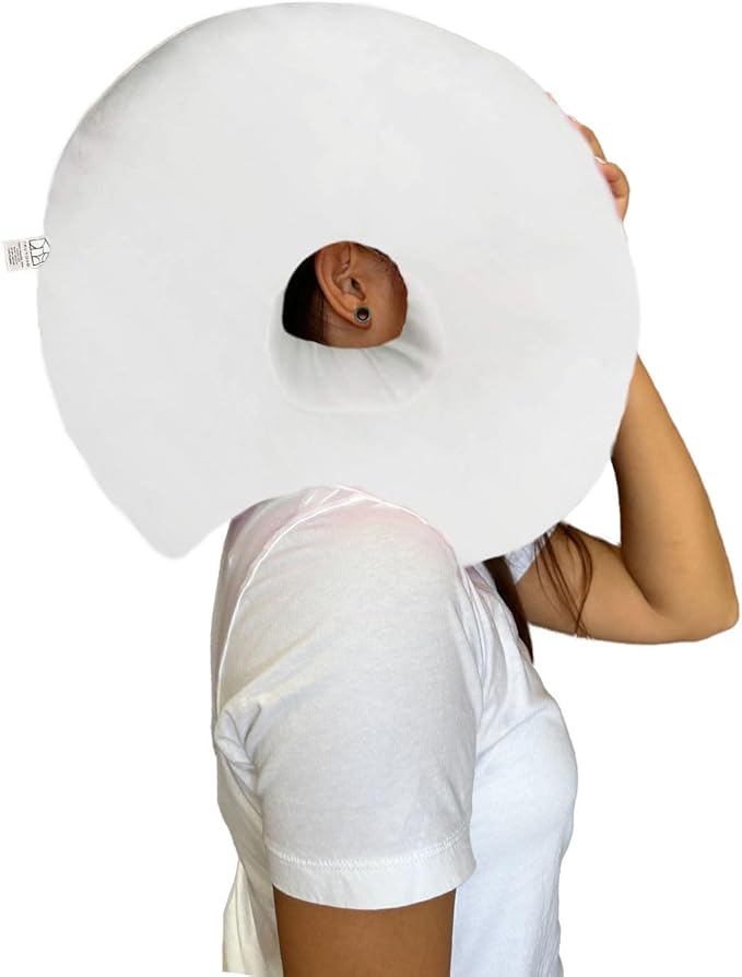 Donut Pillow for Ear Piercings - Comfortable Soft Ear Pillow for Side Sleeping - Reduces Ear Discomfort - Fun Decor, Stuffed Cushion and Toy, 14 Inches (White)