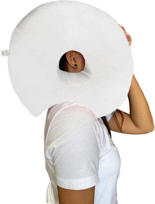 Donut Pillow for Ear Piercings - Comfortable Soft Ear Pillow for Side Sleeping - Reduces Ear Discomfort - Fun Decor, Stuffed Cushion and Toy, 14 Inches (White)