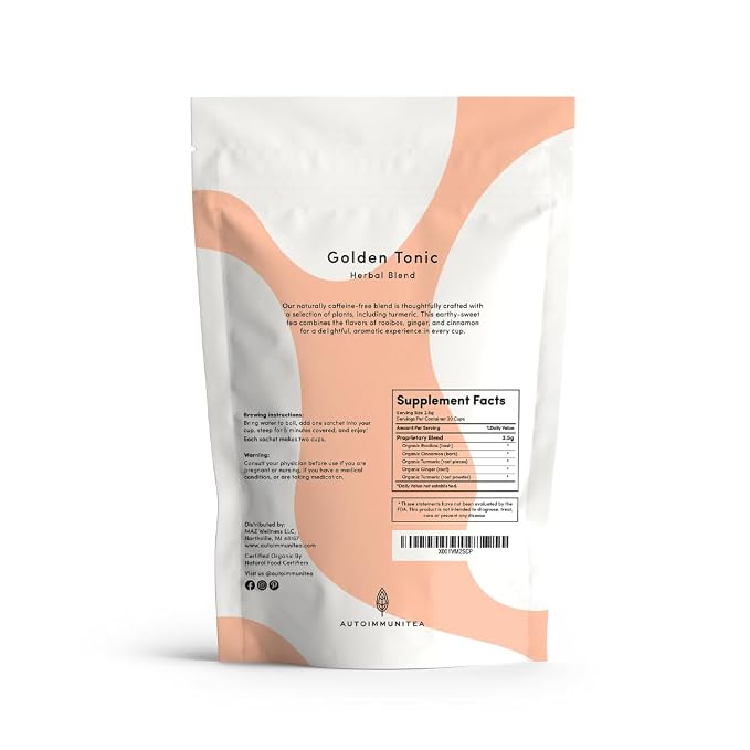 Organic Turmeric Ginger Loose Leaf Tea Bags – Immunity Tea, Wellness Tea, Caffeine Free, AIP Autoimmune Protocol, Whole30 Paleo, Ayurvedic Rooibos Golden Tonic Herbal Blend, 15 Count