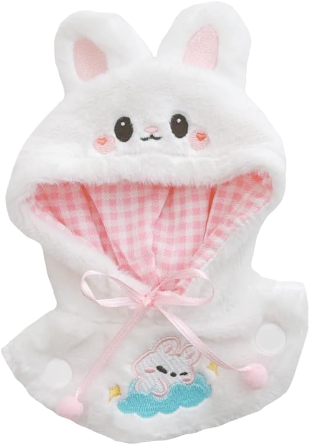 niannyyhouse 10cm-15cm Plush Doll Clothes Shark Puppy Bunny Cape Compatible with 17cm Labubu Doll (White)
