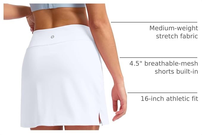 16" Skorts with 2 Pockets | Side Slits, High Waisted, A Line, Casual, Pickleball, Athletic, Golf, Tennis Skirt, for Women