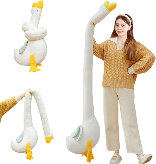 ELAINREN Giant Stuffed Swan with Long Neck,Ultra-Soft White Goose Plush Toy Pillow Cuddly Long Duck Plushie Cushion Decor Gifts for Easter/Xmas,55''