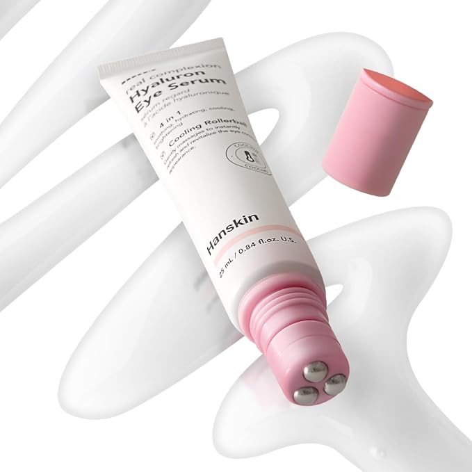Hanskin Hyaluron Eye Serum – Korean Hydrating Eye Care | 4 Types of Hyaluronic Acid & Cooling Metal Applicator | De-Puffing, Smoothing & Brightening for Tired, Dry Skin | 0.85 fl oz