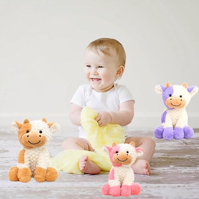 Cute Cow Plush Doll Toy 9 inch for Girls Boys (Siting Cow Yellow)