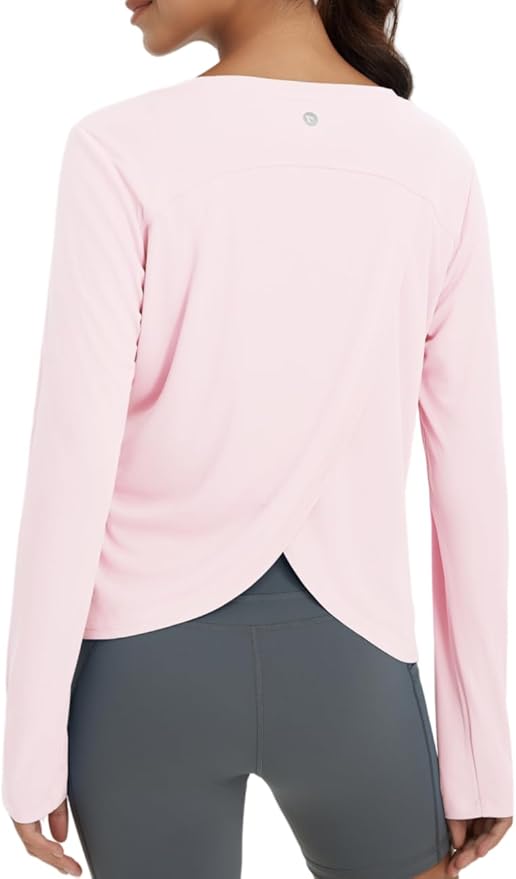 baleaf Women's Long Sleeve Workout Tops Running Sun Shirts Split Back | UPF 50+, Quick Dry, Lightweight, Breathable, Moisture-wicking, SPF, UV, for Athletic, Gym, Hiking, Tennis, Outdoor