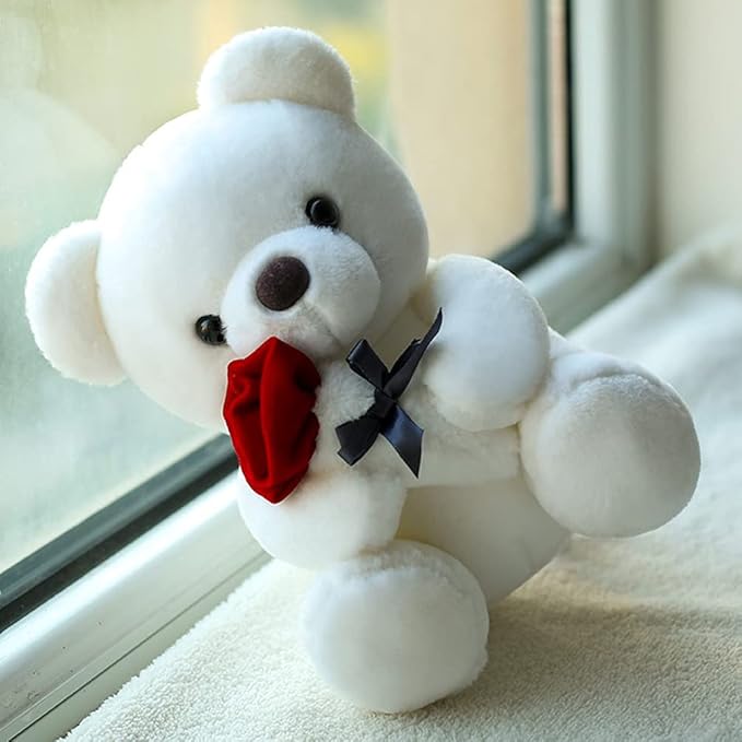 Teddy Bear Plush Stuffed Animal,Cute Teddy Bear with Rose,Sweet Rose Bear Gift for Your Loved One, Teddy Bear for Girlfriend Kids Birthday, Valentine, Christmas(13.7 inches, White)