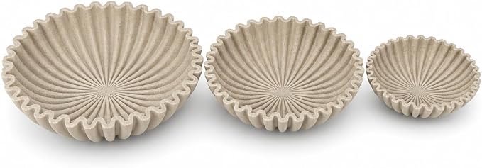 YMXYJM Decorative Bowl Set of 3, Fluted Resin Bowls for Home Decor, Beige | Includes three different sizes (Large, Medium & Small) for versatile use