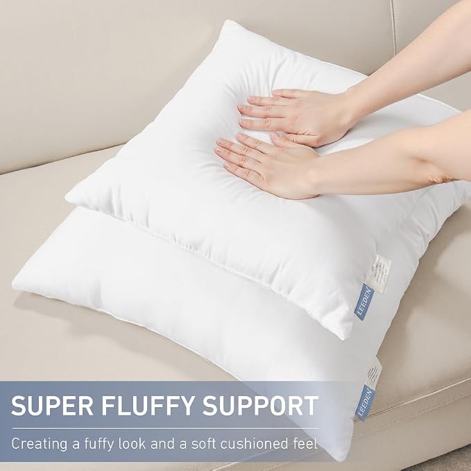 Leeden 24x24 Pillow Inserts Set of 2, 24 Inch Decorative Throw Pillow Inserts, Soft Fluffy Square Throw Pillows for Couch, Sofa, Bed, and Home Decor White Cushion