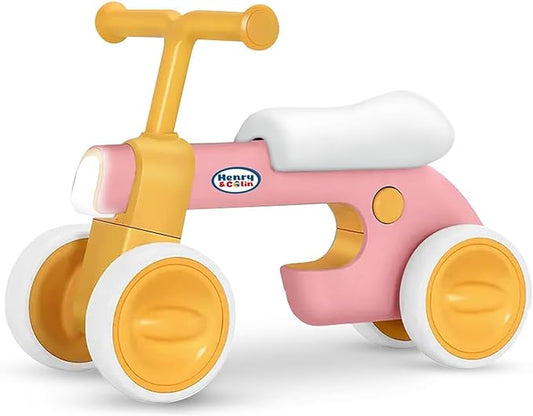 Henry & Colin Toddler Balance Bike for 1 to 3 Year Old Girls, 4 Wheel First Bike, Toddler Walker Riding Toy with Colorful Light and Music, First Birthday Gifts (Classic Pink)