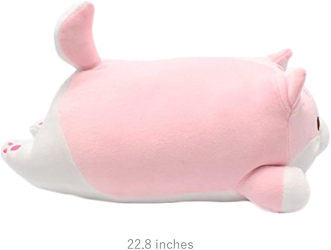 Shiba Inu Dog Plush Pillow, Cute Corgi Akita Stuffed Animals Doll Toy Gifts for Valentine's Gift, Christmas,Sofa Chair, Pink Round Eye, 22.8"