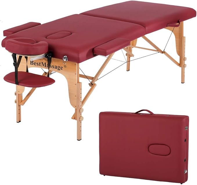BestMassage Massage Bed Portable Massage Table 28 inch Wide Lash Bed Height Adjustable PU Leather 2 Folding with Oxford Bag for Spa Footmassage Facial CareSpa Tattoo
