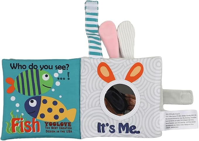 bebe mondo Bunny Baby Mirror Toy – Soft Crinkle Cloth Book for Tummy Time, Easter Baby Gift, Infant Sensory Toys 0-6-12 Months, Rabbit Touch & Feel Developmental Book, Shower Gift for Boys Girls