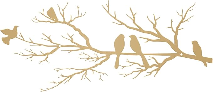 ESTART Metal Birds Wall Art, Metal Vivid Birds on Branch Silhouette Wall Decor Gold Leaves with Bird Outdoor Hanging Wall Sculpture for Home Living room Bedroom Balcony Garden (Gold, Small)