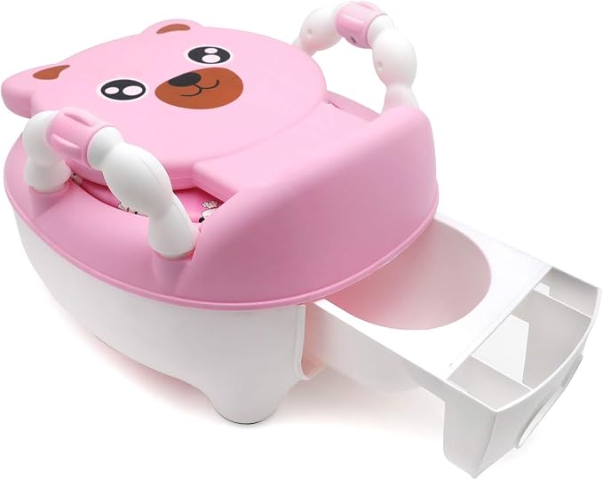 HongK- Baby Kids Pink Bear Portable Potty Training Toilet Seat With Pad Toddler Lovely Toilet Comfortable Soft Seat Stool Chair [P/N: ET-BABY003-PINK]
