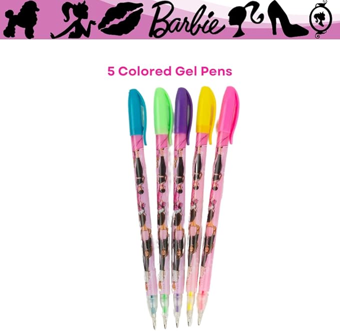 Innovative Designs Barbie Pencil Case Set with Stickers and Gel Pens for Kids, Molded with Zip Closure, Pink