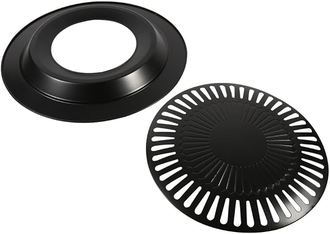 Korean BBQ Grill Pan - Round Iron Roasting Tray Nonstick Oil Drain Design 32 cm for Indoor Outdoor Barbecue Meat Vegetables