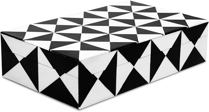 Handicrafts Home Decorative Storage Box with Lid, Black and White Decorative Remote Holder Box, Coffee Table Storage Box for Living Room, Console Table & Shelf Decor, Triangle - 10 x 6 x 2.5
