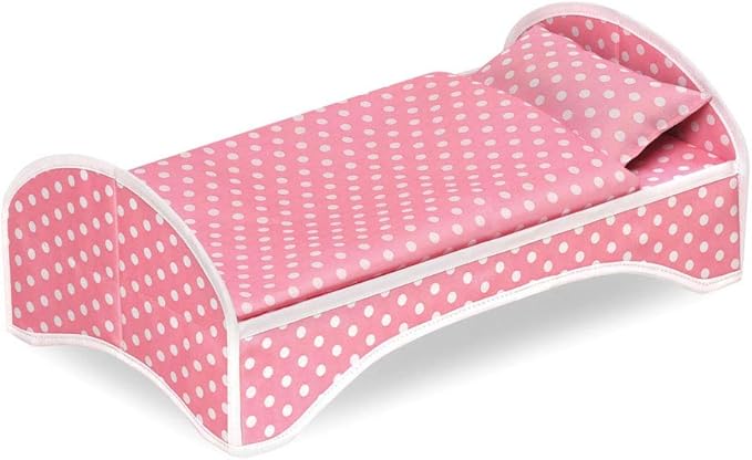 Badger Basket 3-in-1 Trolley Doll Carrier with Rocking Bed and Bedding – Adorable Pink Polka Dot Design for 18-Inch Dolls