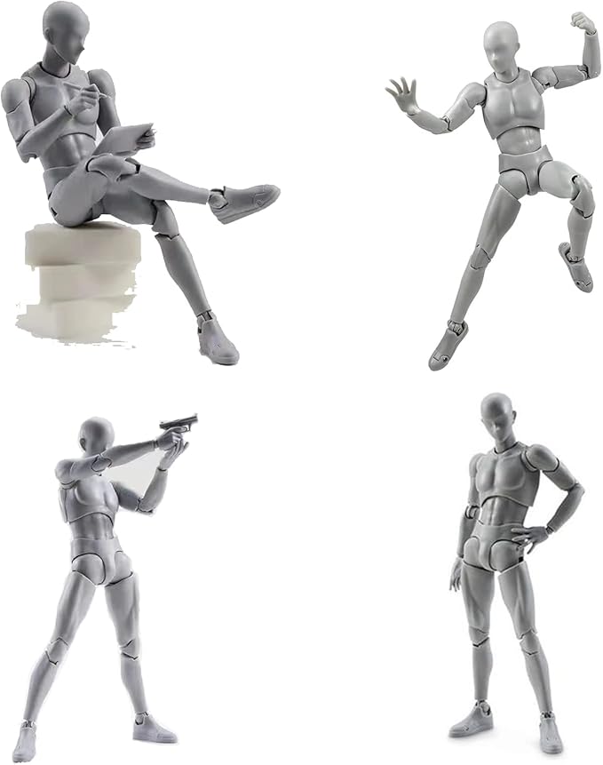 Action Figures PVC Model (Grey Color) with Box Drawing Figure Models for Artists(Female+Male)
