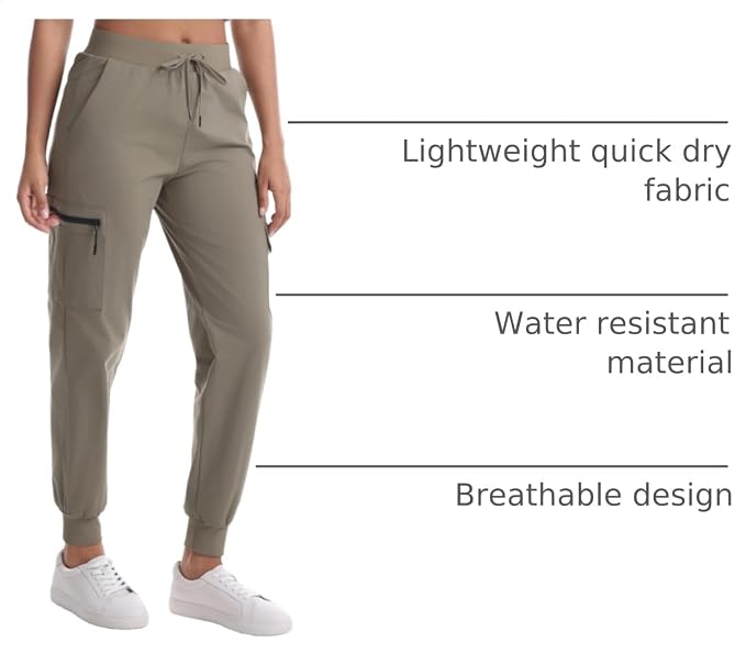 Rrosseyz Women's Hiking Pants with Pockets - Lightweight Water Resistant Joggers Cargo Pants for Casual Travel Golf Outdoor