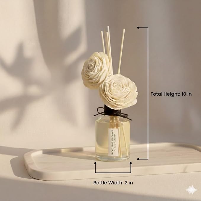 Aronica Twin Sola Diffuser - Lemon Lavender Fragrance, 160ml / 5.41 Floz, Flower Reed Diffusers Oil with Sticks for Aesthetic Home Bathroom Decor Citrus Scent for Bedroom