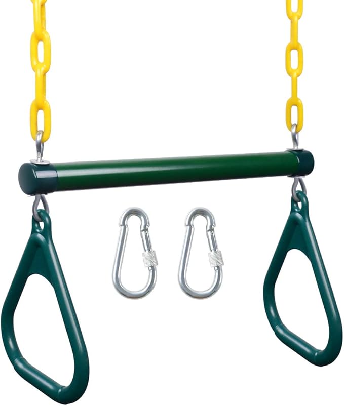 LadyRosian Gym Rings Trapeze Swing Bar 17", Heavy Duty 47" Chain Swing Set Accessories with Locking Carabiners, Monkey Bars for Backyard, Playground, Playroom