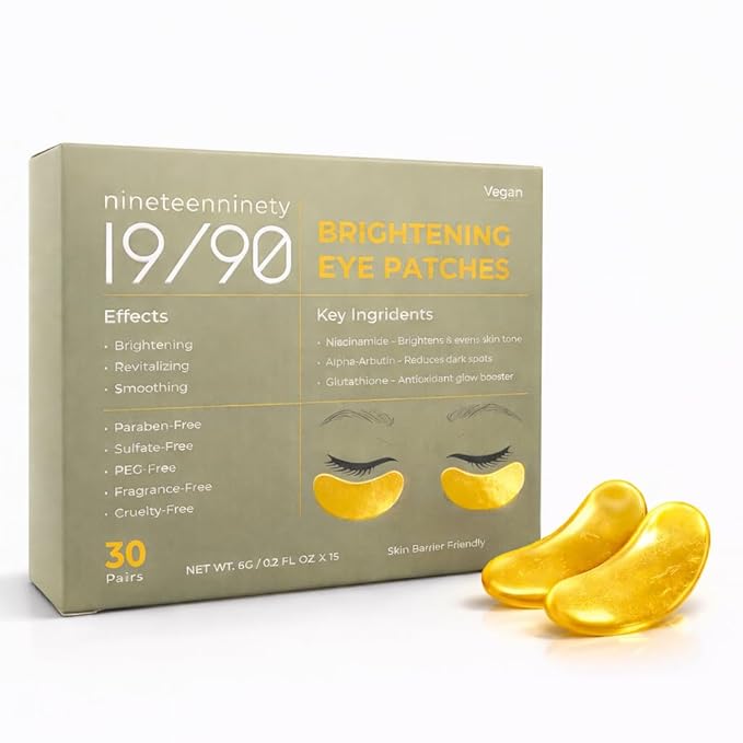 19/90 Under Eye Patches for Dark Circles & Puffiness – Hydrogel Eye Masks with Caffeine, Niacinamide & Collagen – Helps Reduce the Look of Bags & Fine Lines, Gold, (30 Pairs)