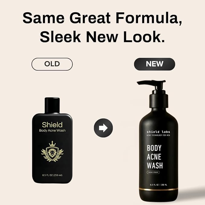 Shield Body Acne Wash for Men and Boys – Unscented Back & Chest Cleanser, Clears Acne & Breakouts, 8.5 oz, Pack of 2