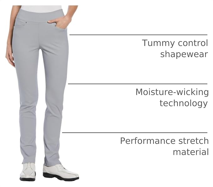 PGA Tour Women's Stretch Golf Pants with Pull-on Waist, 31" & 32" Inseams, Tummy Control, Moisture-Wicking, Sun Protection