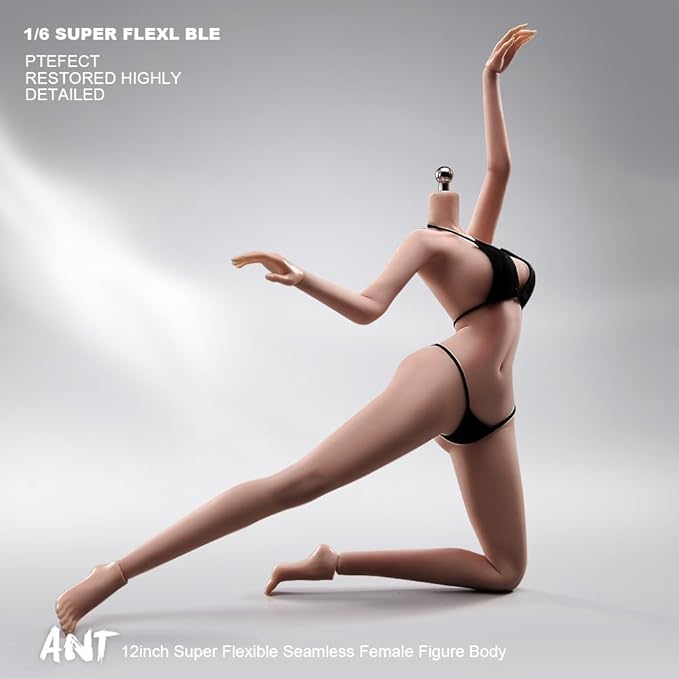 1/6 Scale Female Action Figure Body, 12 inches Seamless Flexible Action Figure Body Model with Detachable 5 Pairs Hand Gesture Shapes (Wheat Skin)