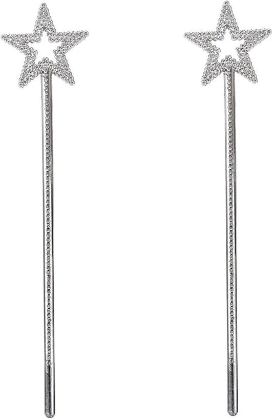 2 Pack Silver Princess Star Wand, Crown Wands Angel Magic Wand for Girls Birthday,Dress up and Halloween Costume Supplies (Silver Star)